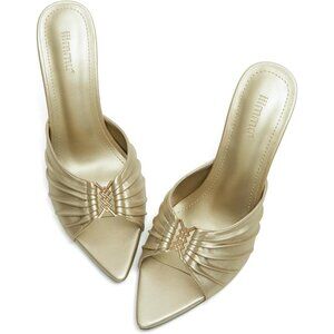 Women's Gold Faux Leather High Heels with Pointed Peep Toe Heeled Sandals